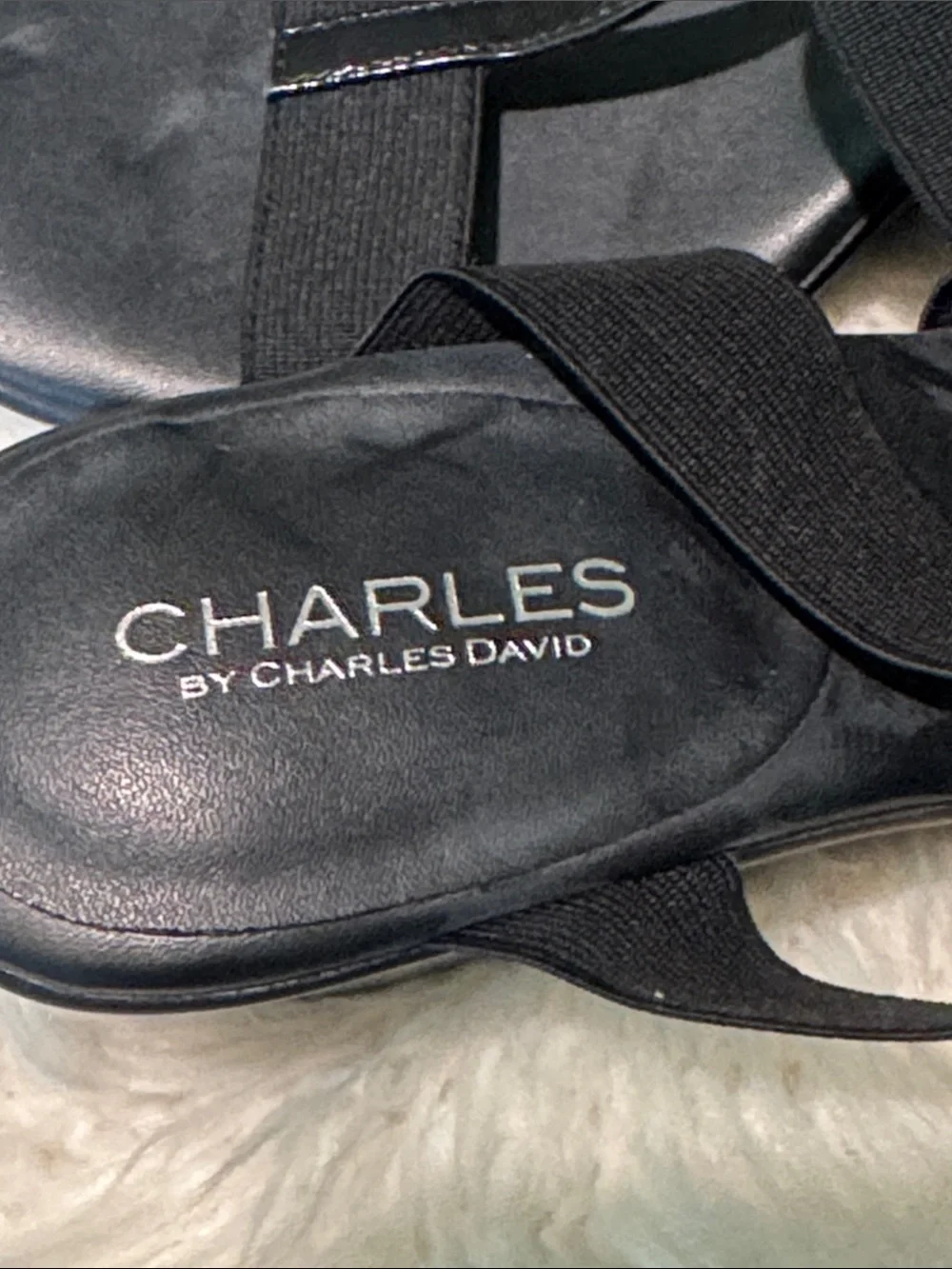Charles by Charles David Black Elastic Strap Wedge Sandals 9.5